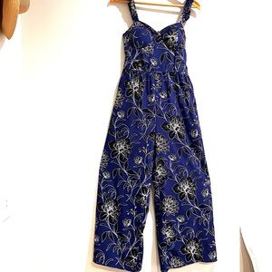 Band of the Free Corset Jumpsuit Wide Leg Smocked Back Padded Blue Black Floral